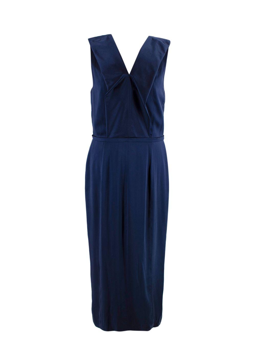 Navy Silk Midi Dress