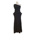 Black wool crepe one shoulder peplum gown