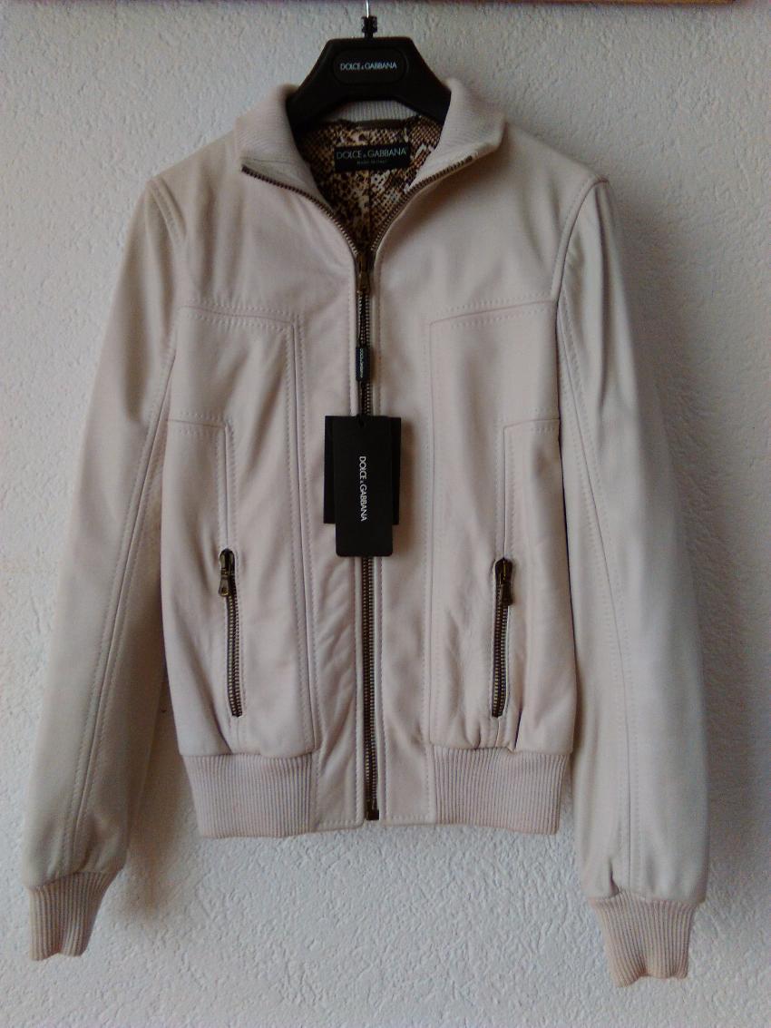 Dolce & Gabbana Womens White Leather Jacket