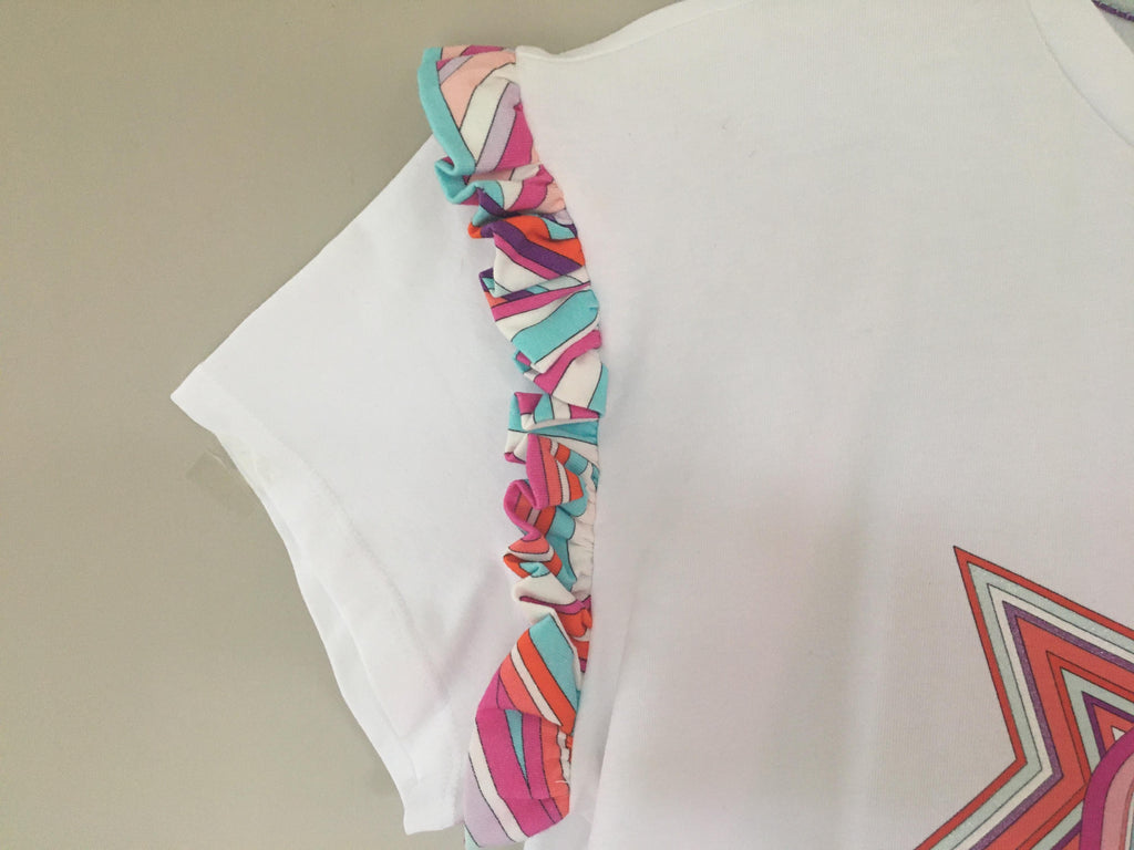 Emilio Pucci White Print Trim Glitter Logo Top