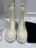 White Patent Leather CC Chunky Boots