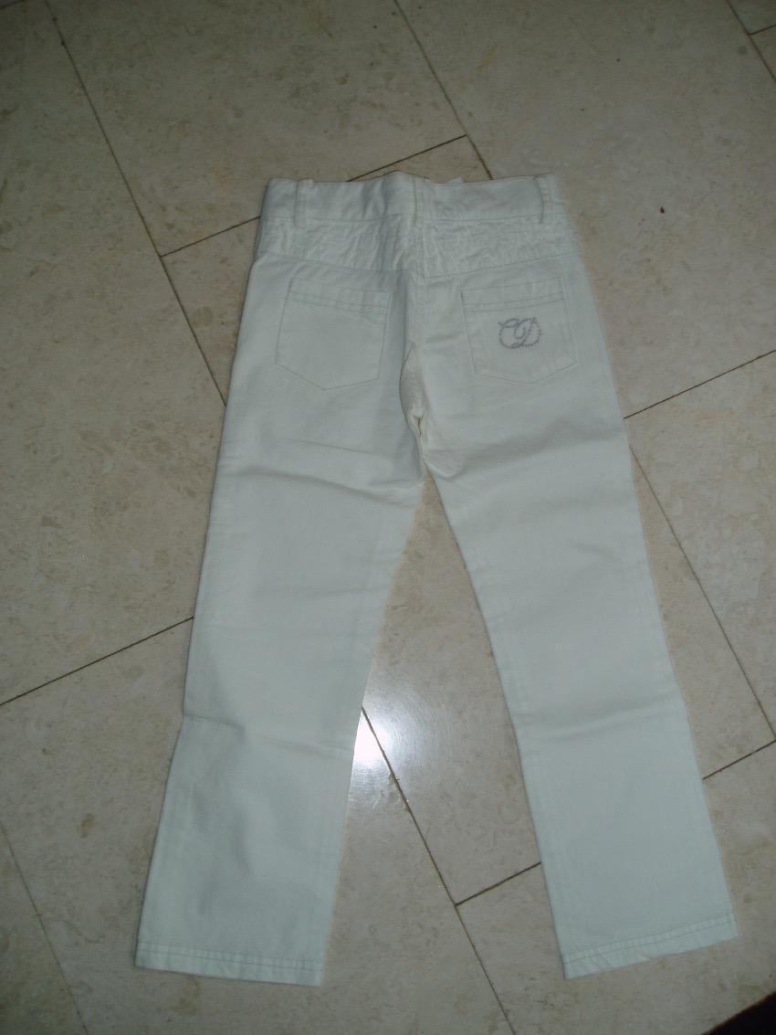 DIOR girls white jeans with CD crystal logo, size 5 years