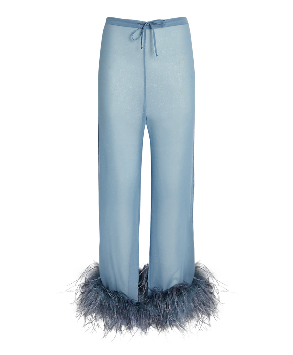 OSÉREE Lumière Feather-Trimmed Glittered Chiffon Straight-Leg Pants