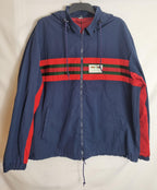 Navy cotton-blend web striped windbreaker jacket