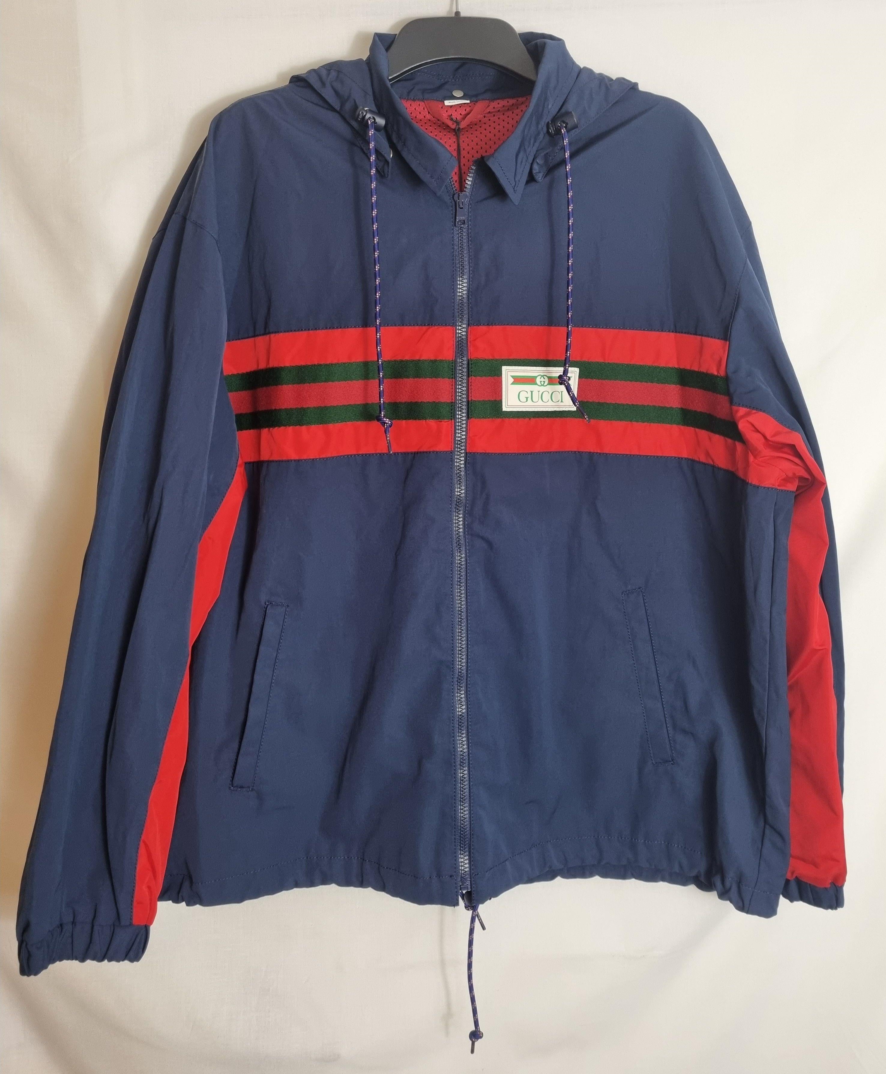 Navy cotton-blend web striped windbreaker jacket