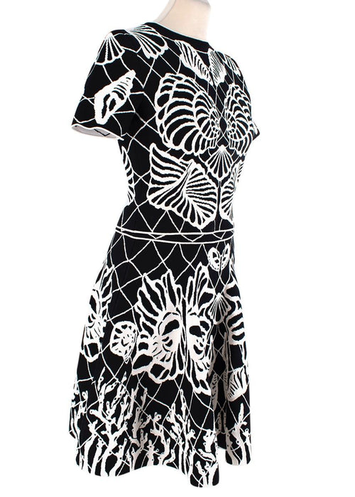 Alexander McQueen Black & White Shell Intarsia Knit Top & Skirt