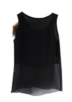 Celine Black Silk Tank Top with Ostrich Feather Trim Sheer Top