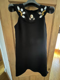 Black crepe embellished neckline shift dress