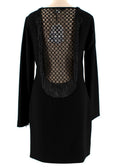 Diane von Furstenberg Black Fringed Embellished Lace Back Dress