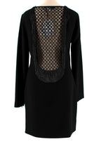 Diane von Furstenberg Black Fringed Embellished Lace Back Dress