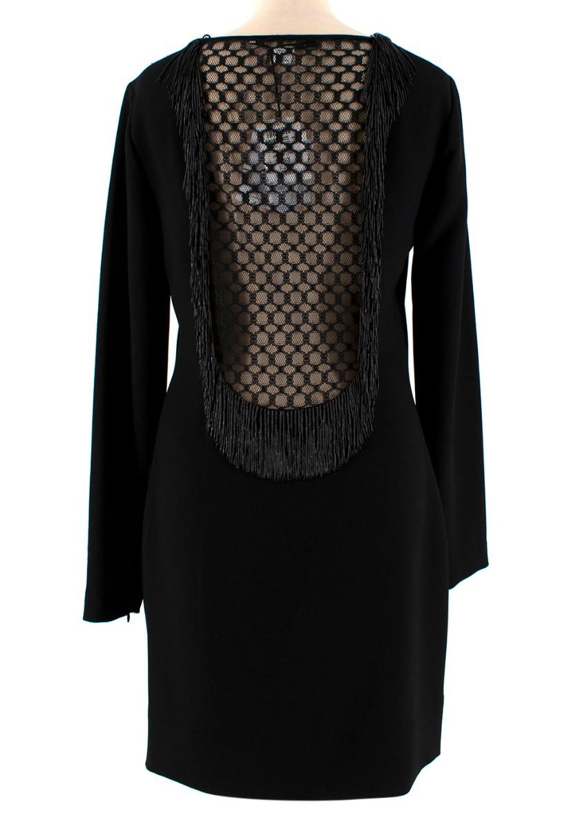 Diane von Furstenberg Black Fringed Embellished Lace Back Dress