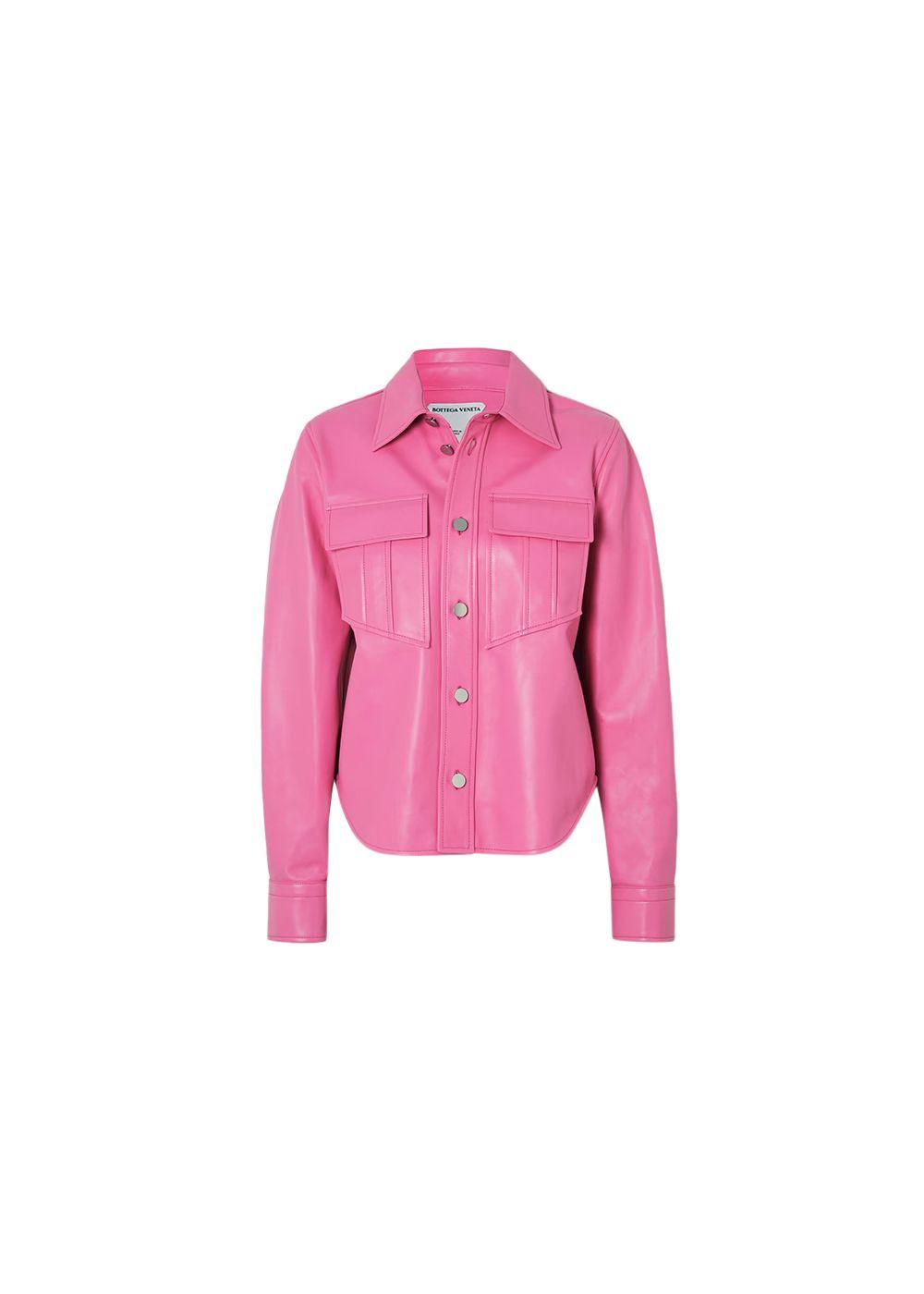 bubblegum pink leather shirt-jacket