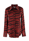 Ganni Deep Red Tiger Print Silk Shirt