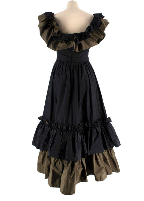 Alexander McQueen Black And Khaki Ruffled Midi Dress