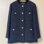 Chanel Blue Tweed Button Front Jacket