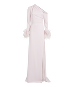 16arlington Adelaide One-Shoulder Feather-Trimmed Crepe Maxi Dress
