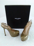 YSL Yves Saint Laurent  Gray Leather Tribute Pumps. Size 38