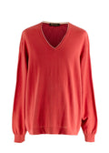 Loro Piana Red V Neck Long Sleeve Cotton Knit Jumper