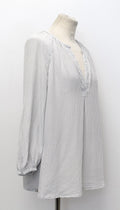 Joie Off-White Silk Blouse with Blue Square Print
