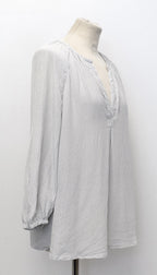 Joie Off-White Silk Blouse with Blue Square Print