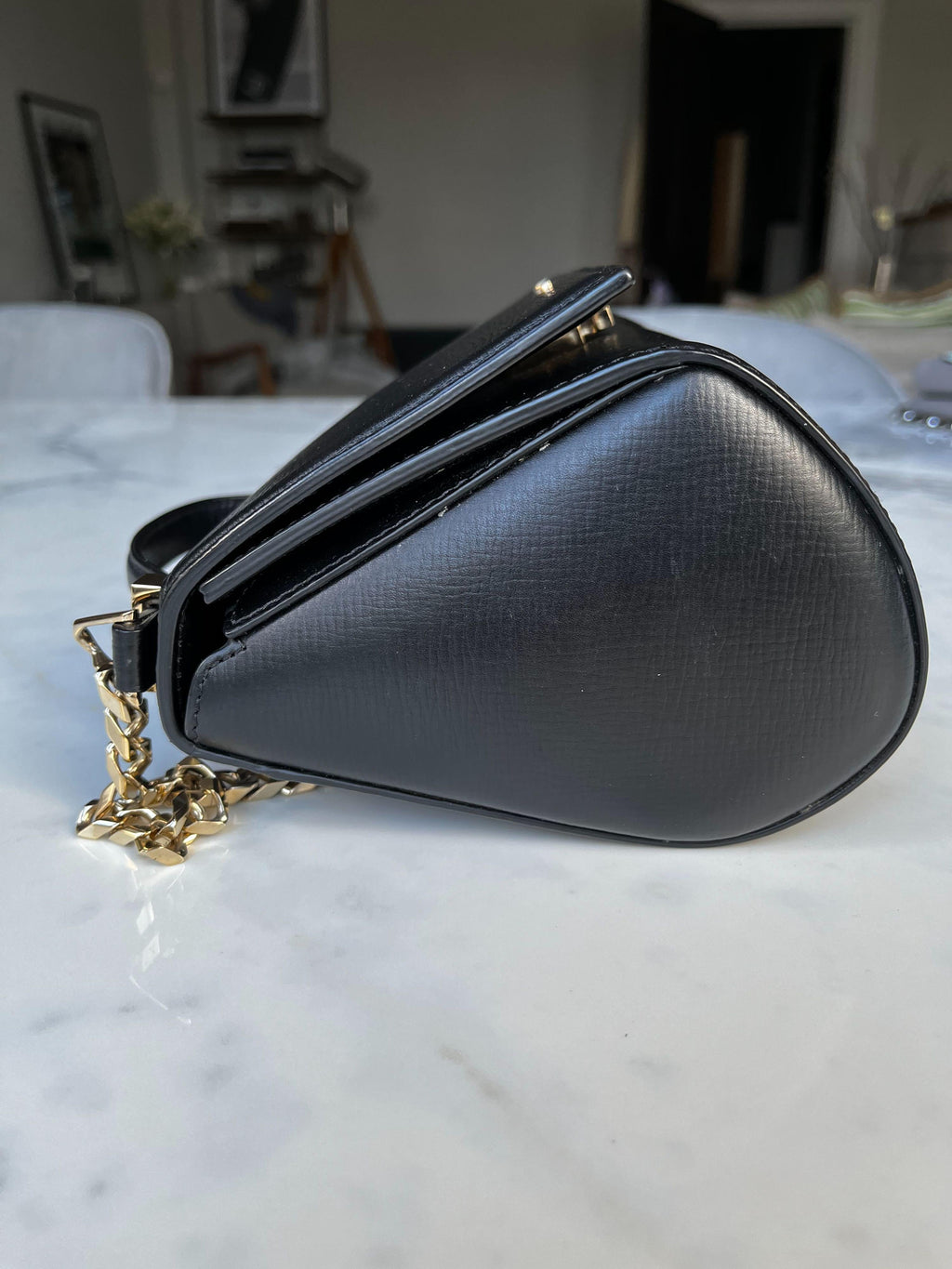 Black leather mini Pandora box bag