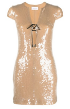 16Arlington Beige Sequin Embellished Mini Dress