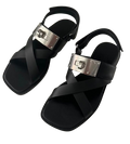 Hermes Black Leather Ines Sandals
