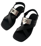Hermes Black Leather Ines Sandals