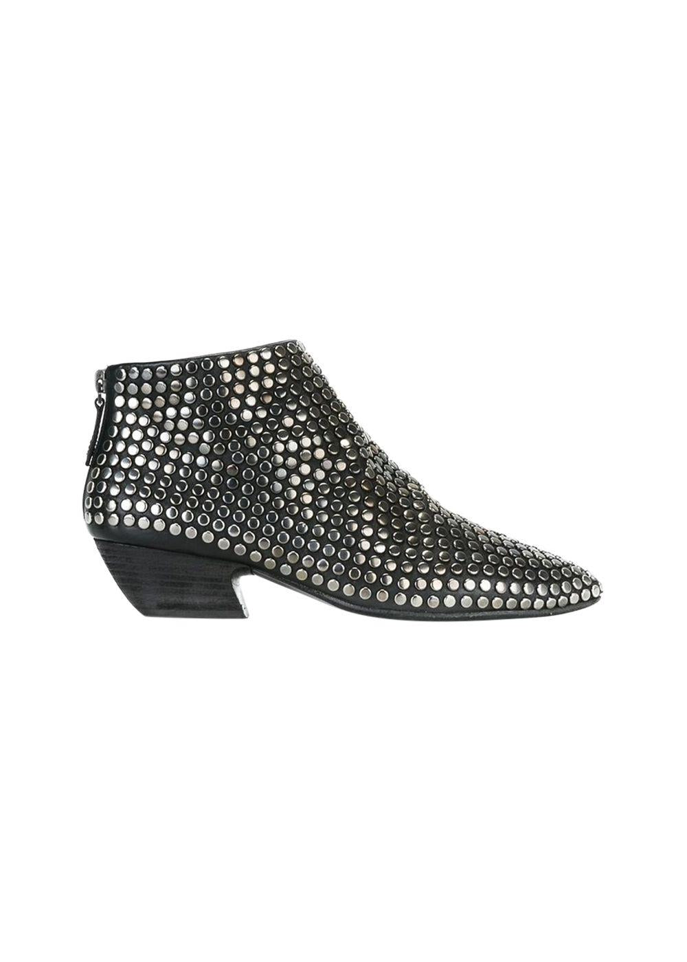 Black Leather Studded Pointed Toe Boots