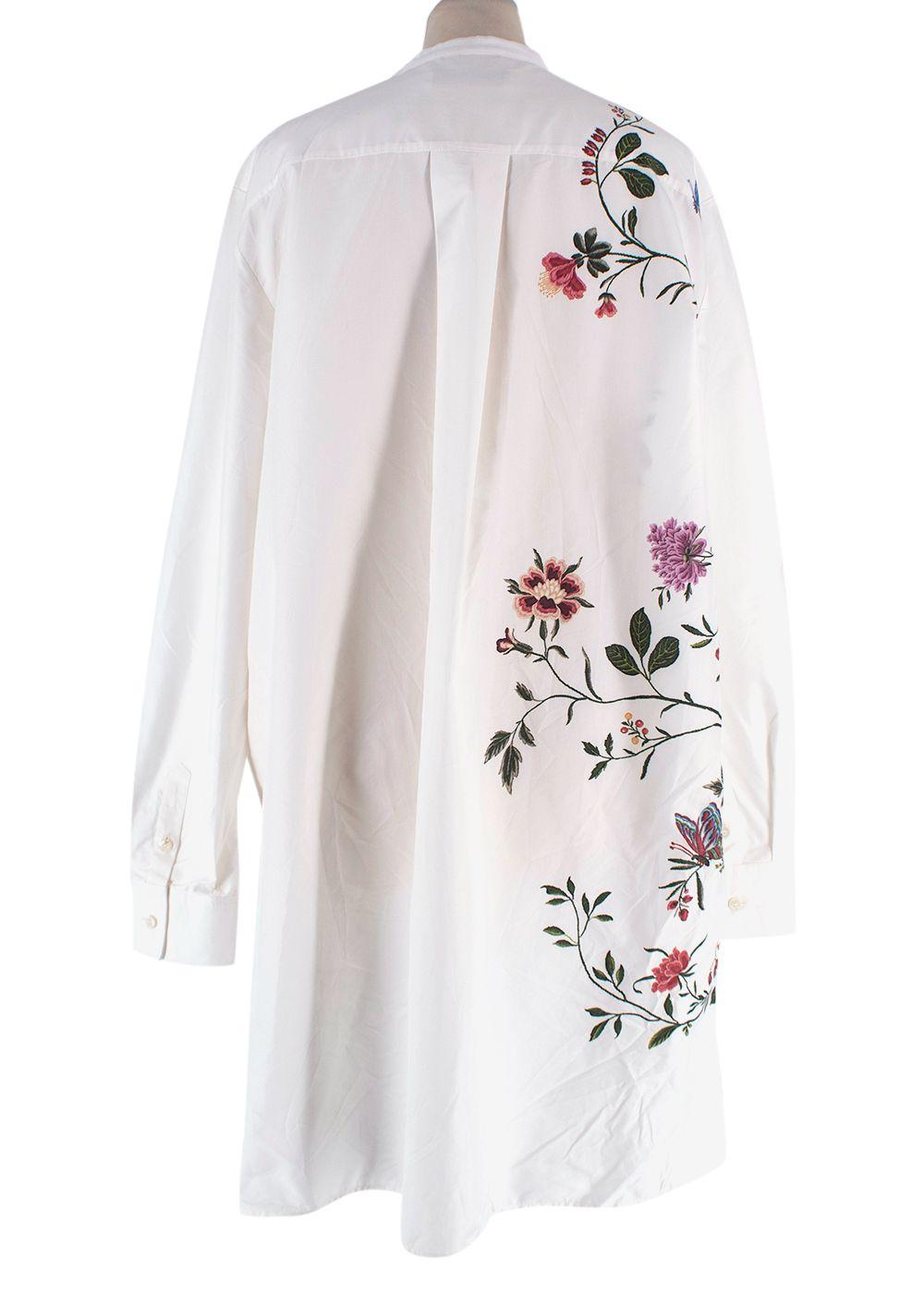 Dior White Floral Embroidered Collarless Shirt