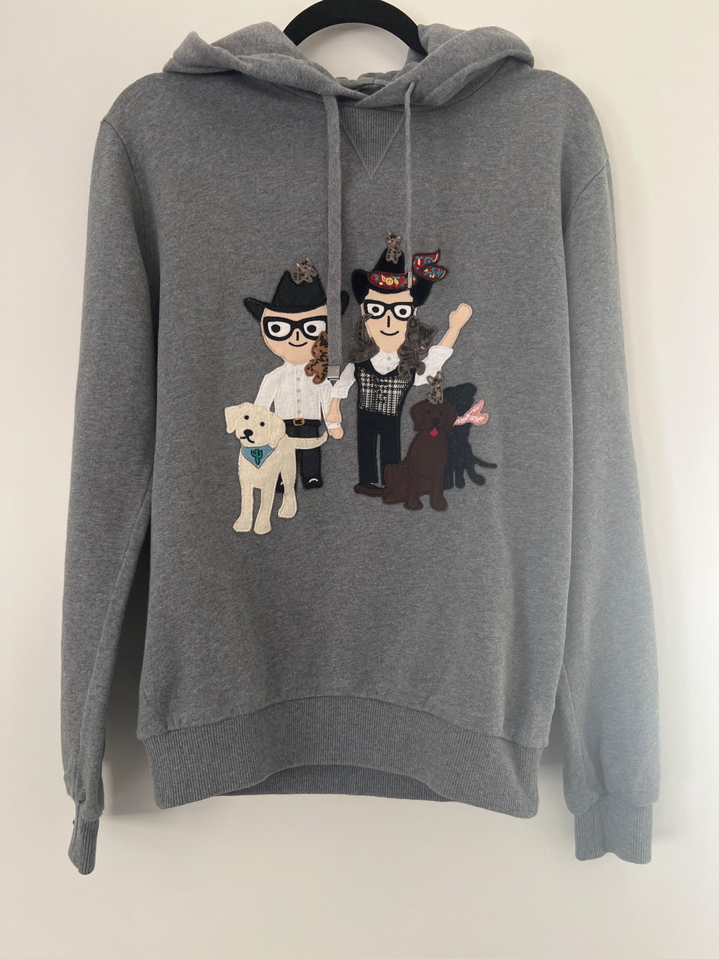 DG Family Embroidered Grey Cotton Hoodie