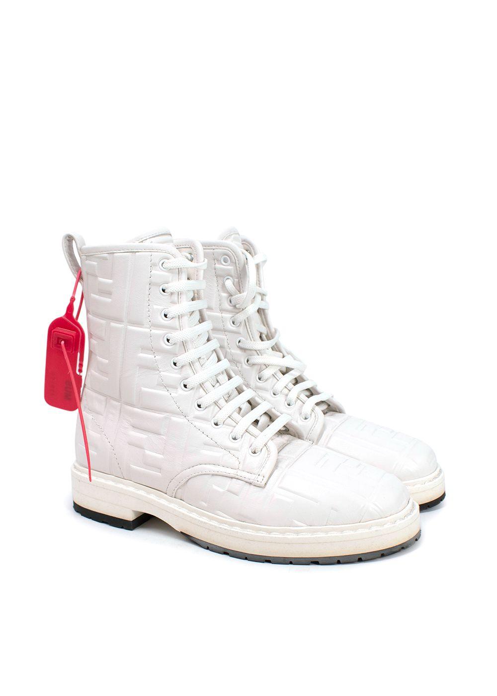 Fendi White Nappa FF Embossed Biker Boots