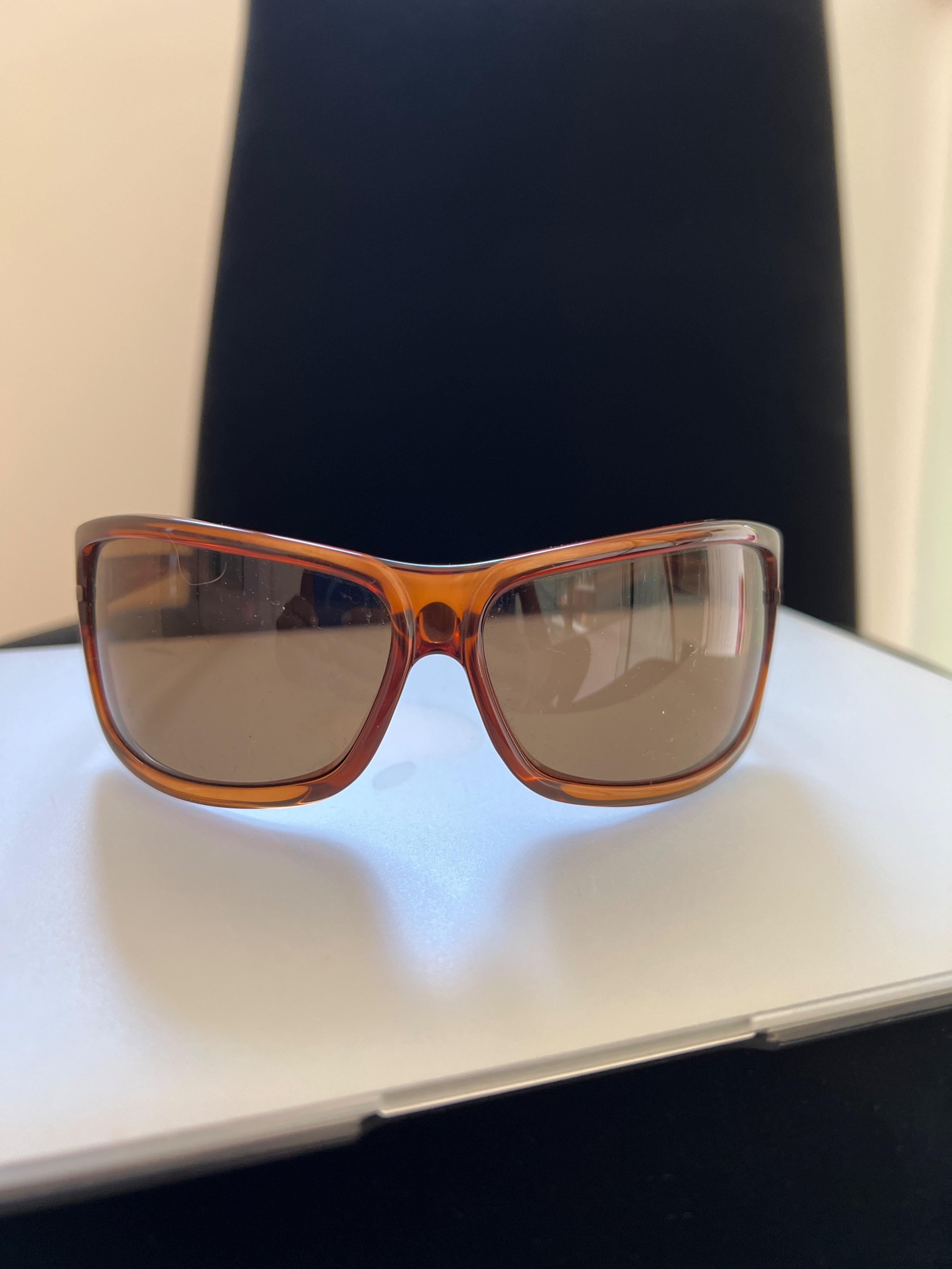 Brown clear acetate rectangle frame sunglasses