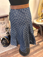 Gucci Monogram Denim Skirt with Leather Trim
