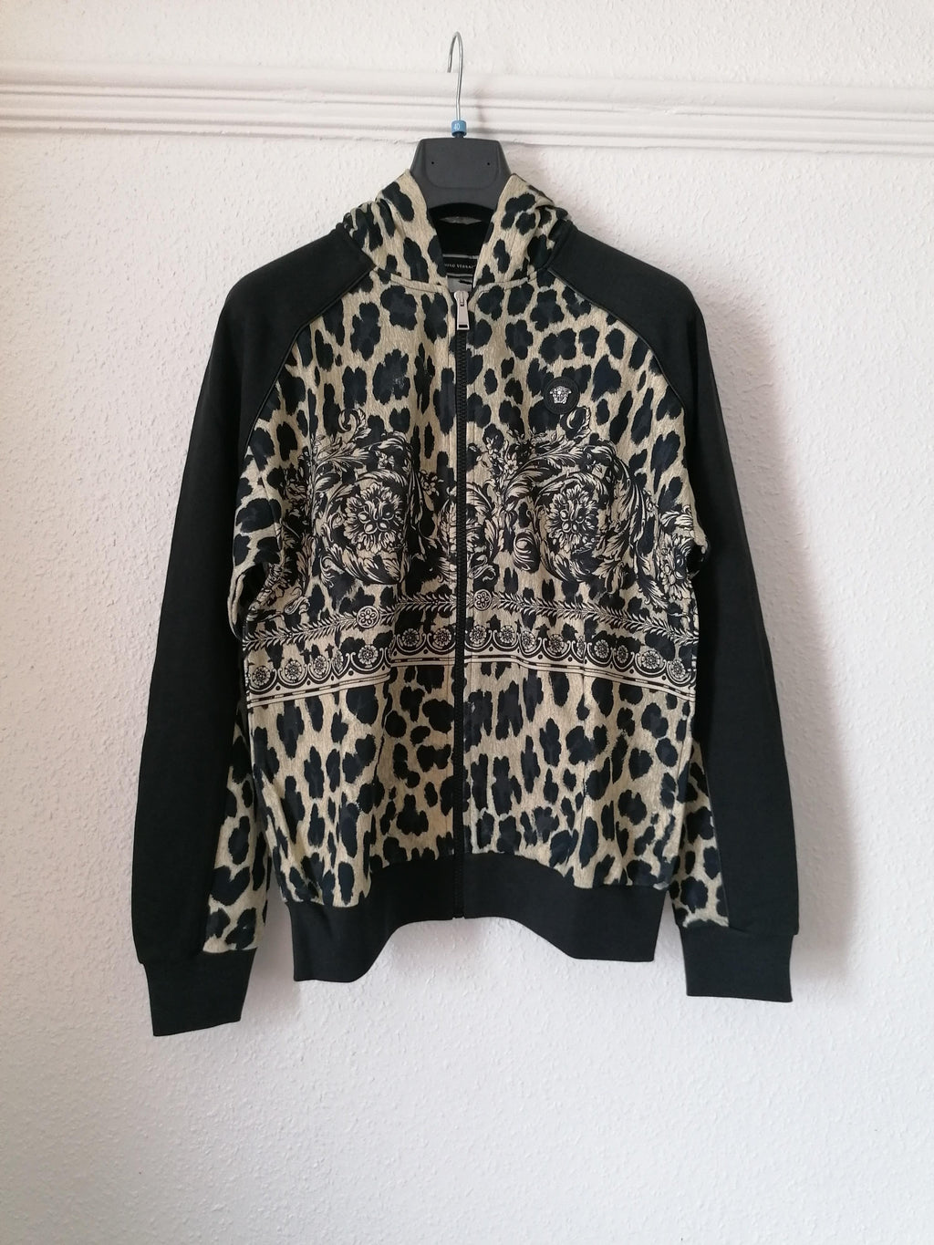Leopard print cotton jersey hoodie