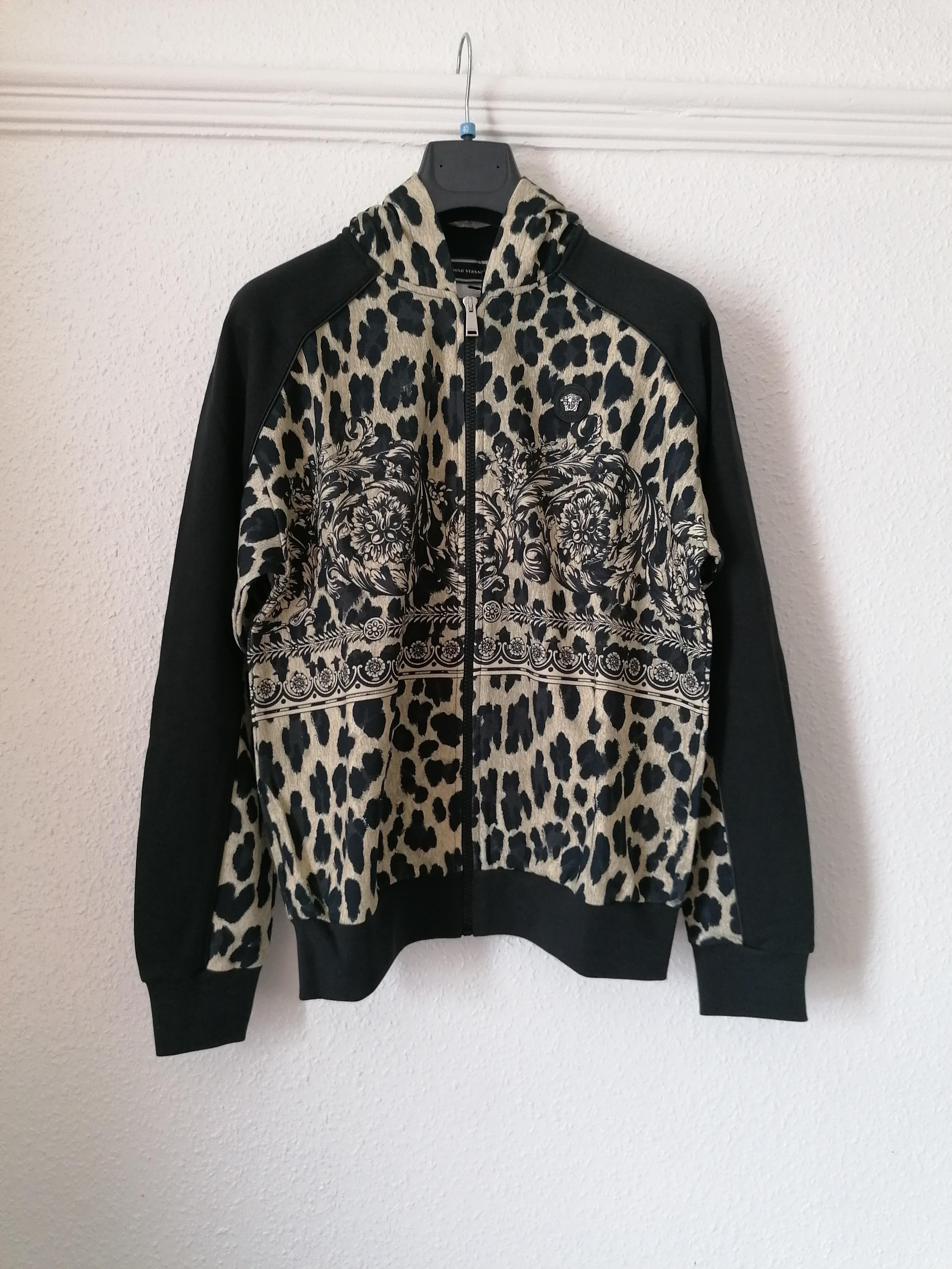 Leopard print cotton jersey hoodie