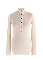 Ganni Cream Ribbed Melange Polo Knit Top