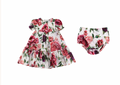 White Rose Print Cotton Dress & Bloomers