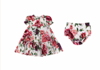 White Rose Print Cotton Dress & Bloomers