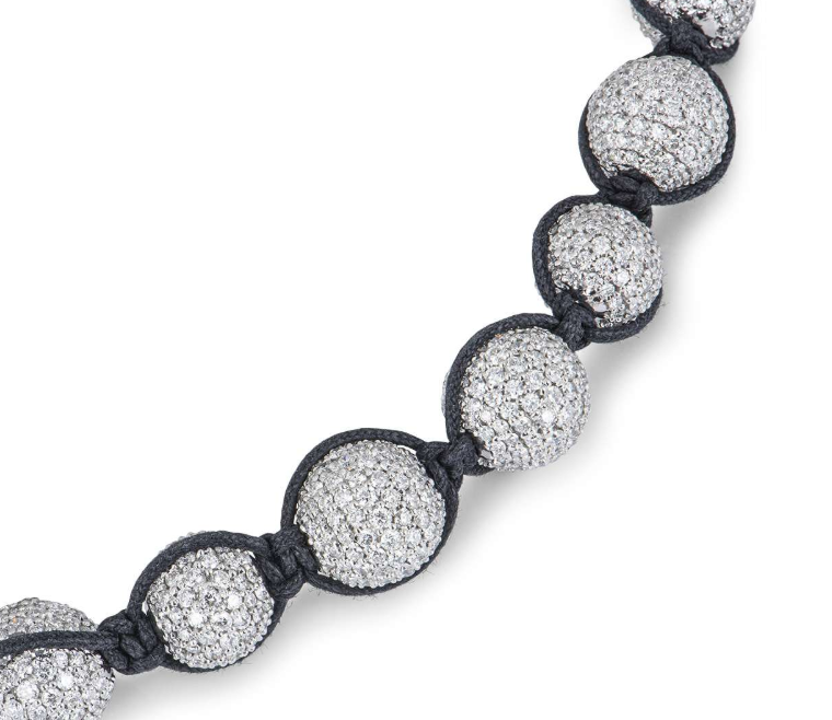 Bespoke 18kt White Gold Adjustable Pave Diamond Cord Bracelet