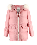 Yves Salomon Army Pink Puffer Jacket with White Fur Trim