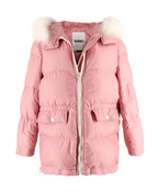 Yves Salomon Army Pink Puffer Jacket with White Fur Trim