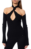 The Attico Black Ribbed Knit Halterneck Sweater