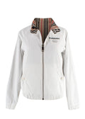 white sports coat with Burberry print