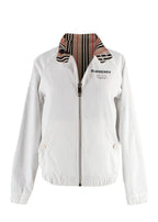 white sports coat with Burberry print
