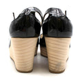 Rupert Sanderson Black Patent Leather Peep-Toe Wooden Wedges