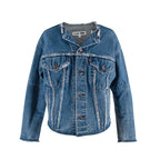 RE/DONE Levis Mid-Wash Distressed Collarless Denim Jacket