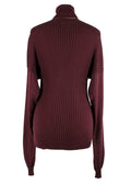 Bottega Veneta Burgundy Long Sleeve Ribbed Turtleneck Top
