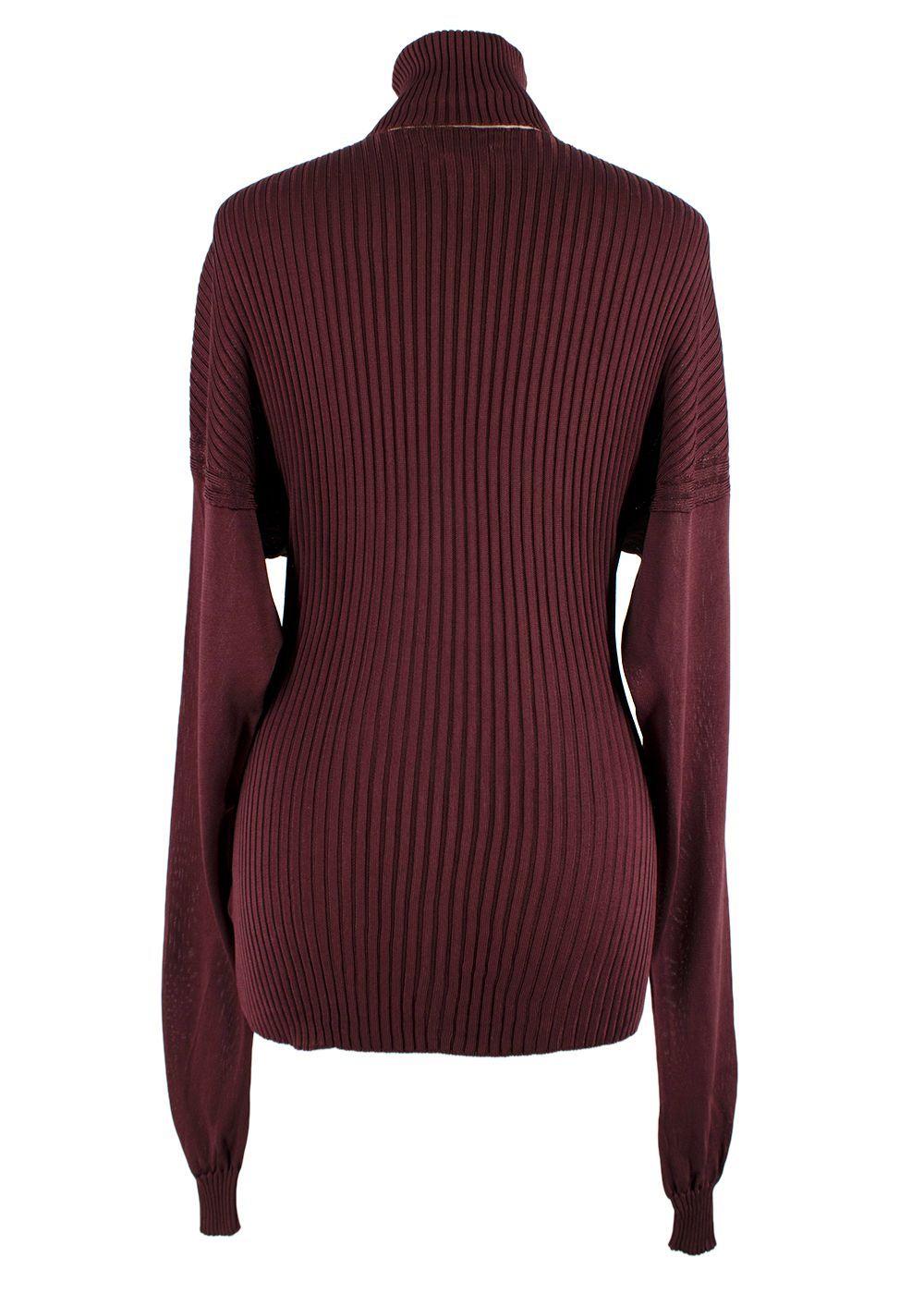 Bottega Veneta Burgundy Long Sleeve Ribbed Turtleneck Top