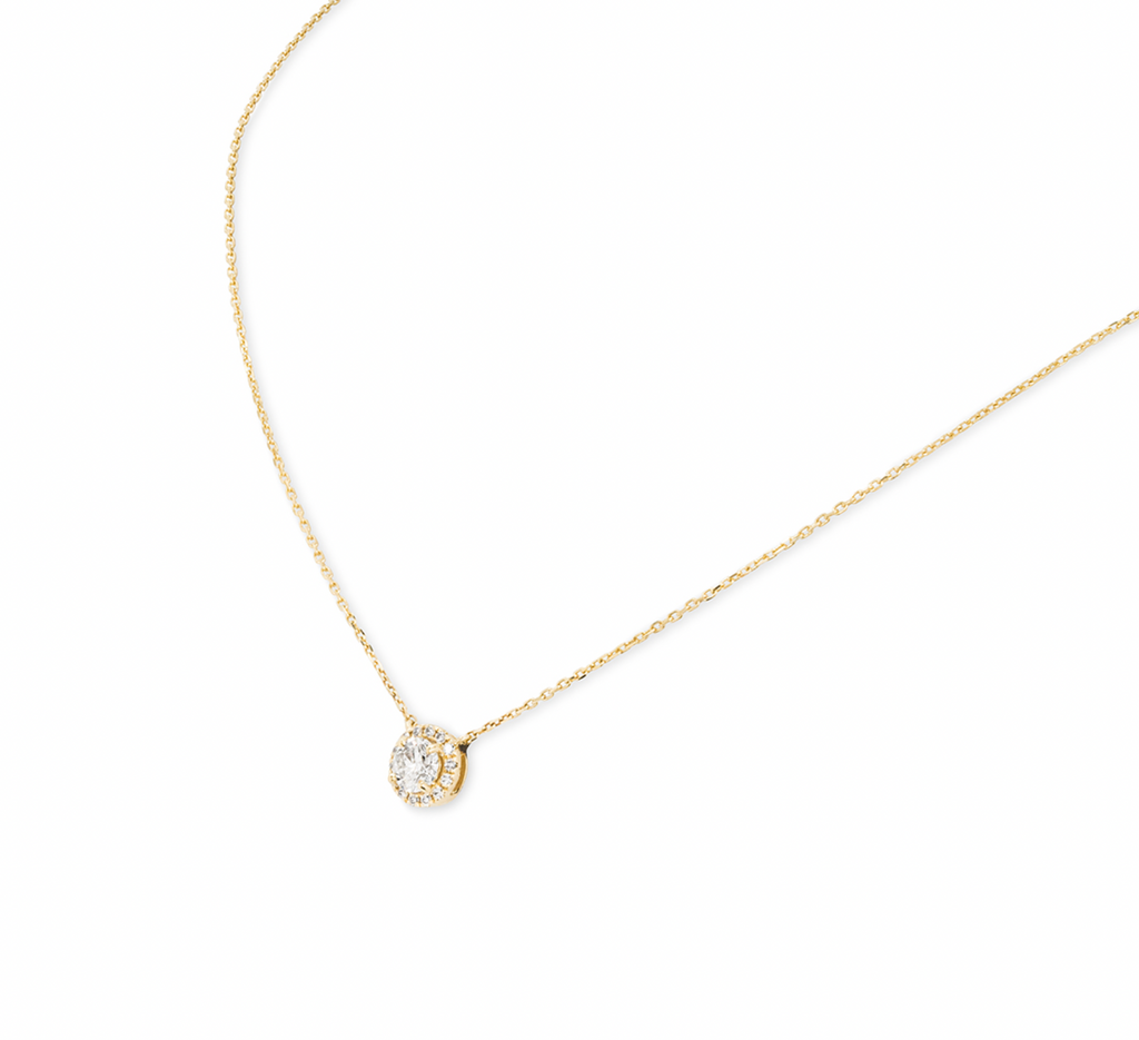 18ct yellow gold & white diamond Halo necklace 0.53ct